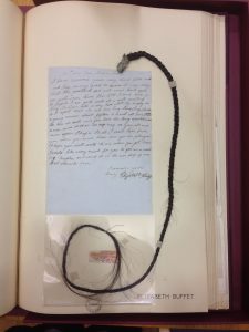 British Museum Library of Anthropology photo of Elizabeth Buffett’s letter to Lowther and a lock of her hair