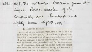 Extract from the Accession Register number 9, page 57, showing the specific accession number written in pencil on top of the objects.